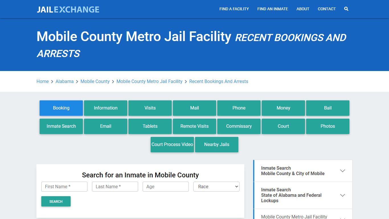 Mobile County Metro Jail Facility Recent Bookings And Arrests